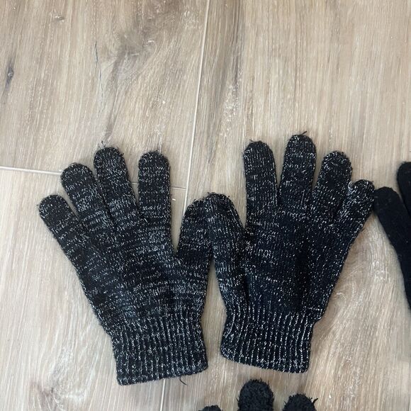 Bundle Lot of 3 Pair of Girls Childrens Gloves Sz 6-12 Black & Sparkly Glitter - Picture 2 of 4